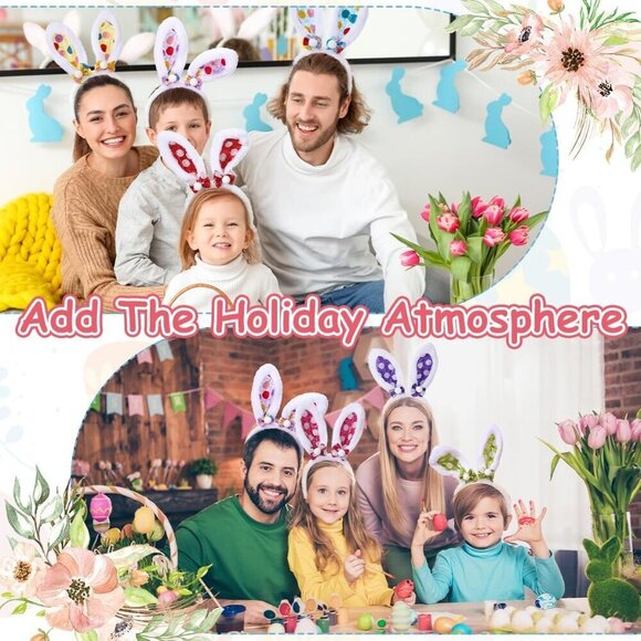Easter Bunny Ears Headbands Plush Sequins Girls Boys Party Holiday Accessories